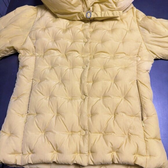Vintage 70s‎ Down Puffer Jacket Pale Butter Yellow Real Feathers Norma Dilegge - Picture 7 of 16